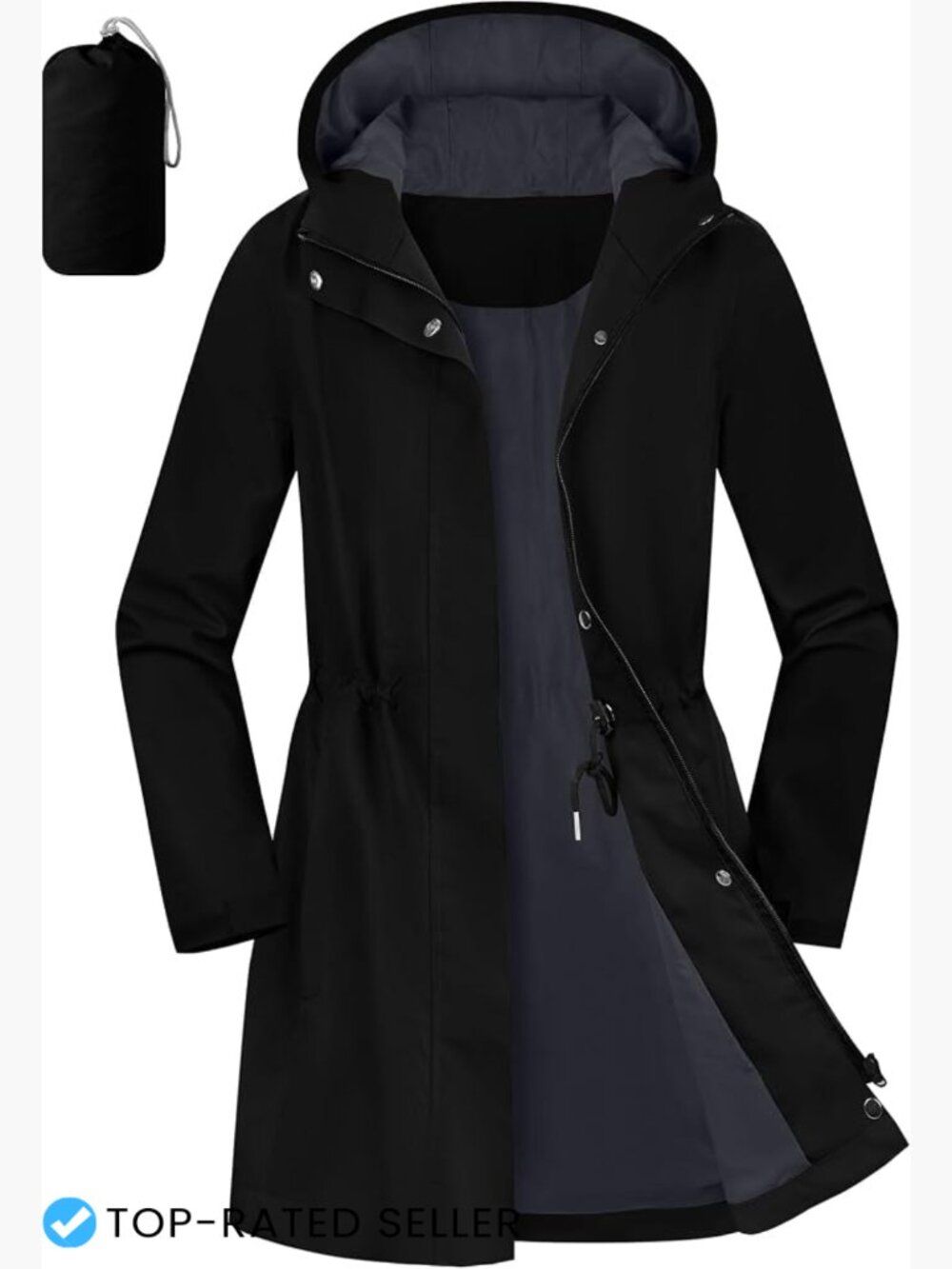 Women's Packable Rain Jacket Waterproof Long Rain Coat with Hood Lightweight